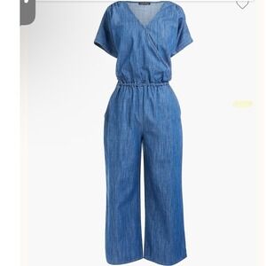 J.Crew Mercantile Blue Chambray Surplice Wide Leg Jumpsuit Womens XXL